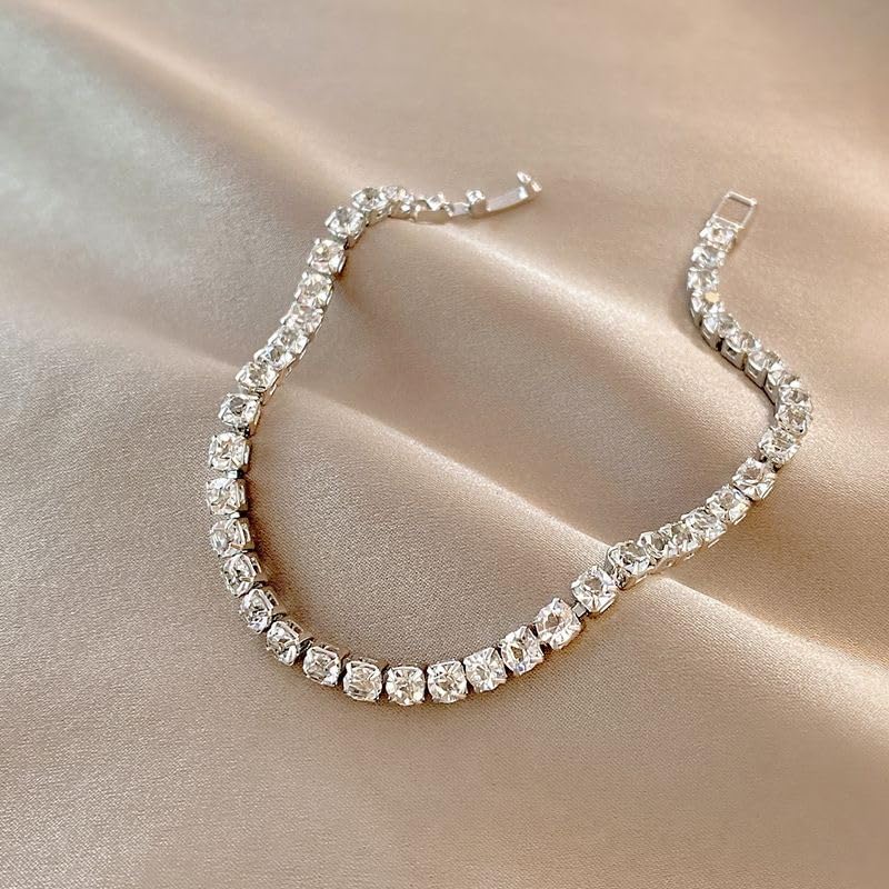 ElegGlo 14K Silver Plated Tennis Bracelet Set Cubic Zirconia Classic Adjustable Bracelet Silver Bracelets for Women Birthday Mother's Day Wedding Gift - Image 5